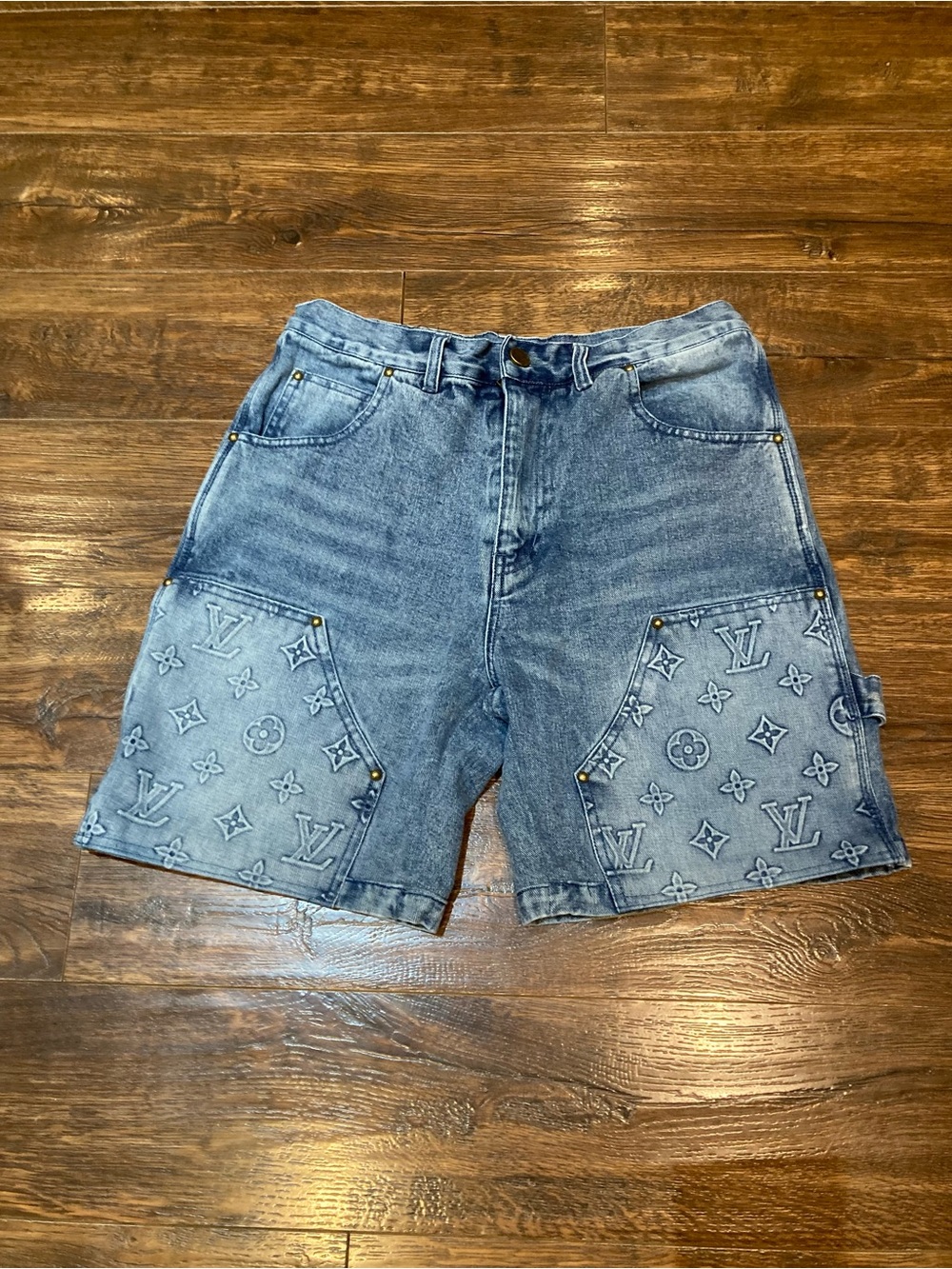 Louis Vuitton Blue Denim Men’s Shorts with Monogram Pocket Panels